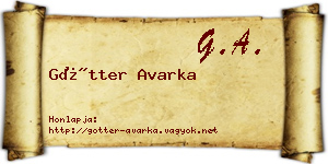 Götter Avarka névjegykártya
